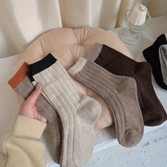 5 Pairs Colorblock Crew Socks Soft Women's Stockings