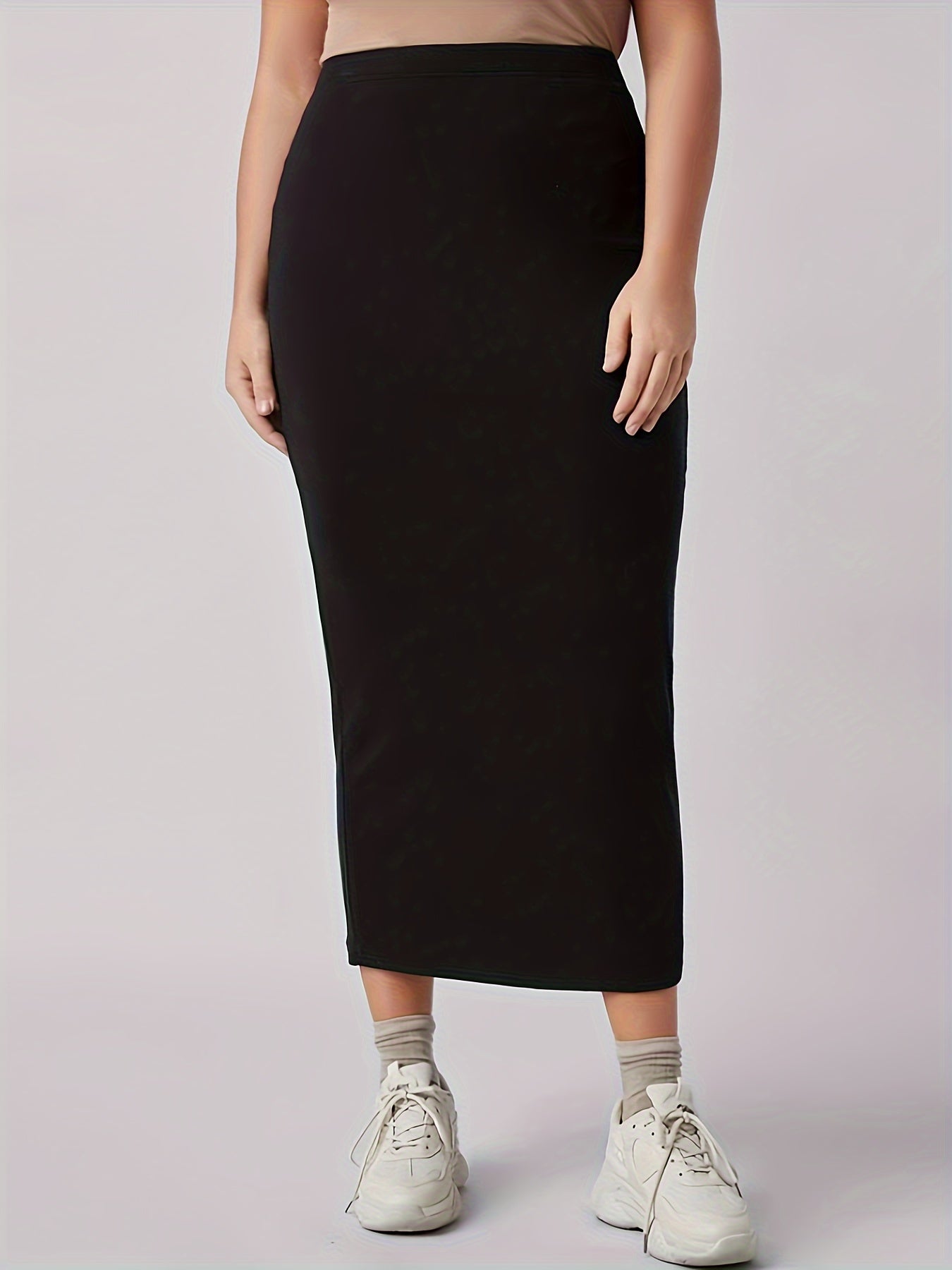  Elastic Waist Maxi Pencil Skirt Medium Stretch