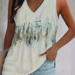 Women's Plus Graffiti Print V Neck Stretch Tank Top