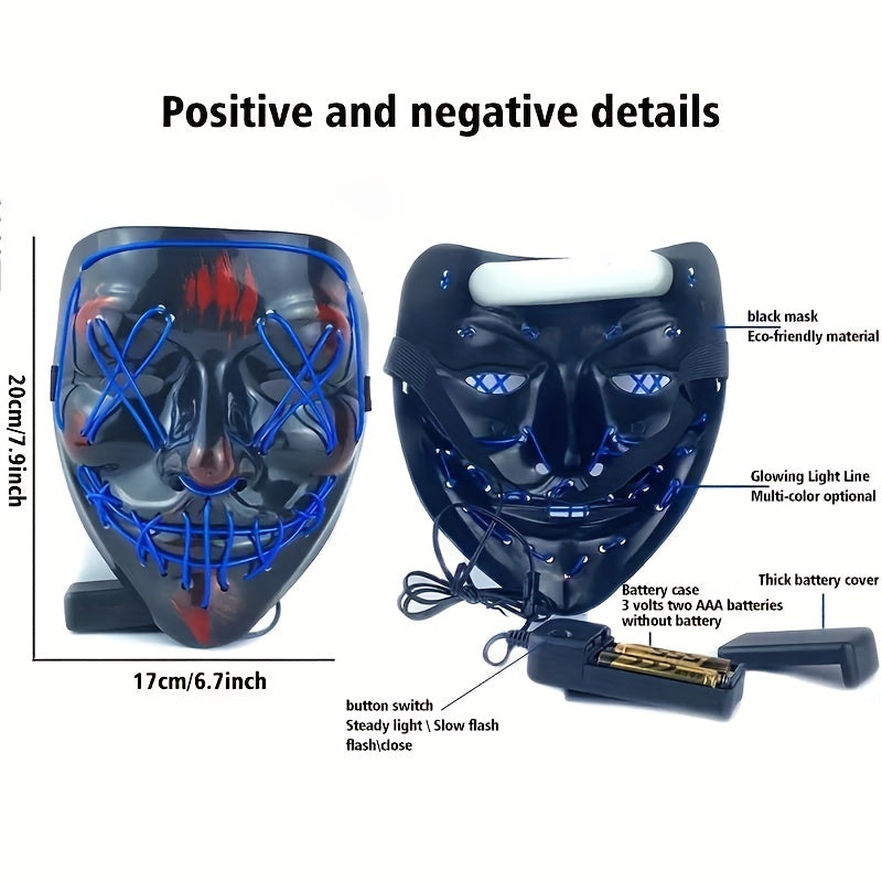Men's Halloween LED Light Up Scary Mask Cosplay Costume Masquerade Party