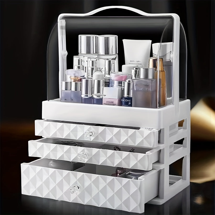 Portable Makeup Organizer with Drawer & Lid Waterproof Dustproof Storage Case