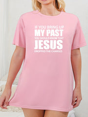  Slogan Print Short Sleeve Sleep Dress