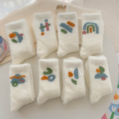 8 Pairs Cartoon Graffiti Socks Comfy & Fuzzy Women's Stockings