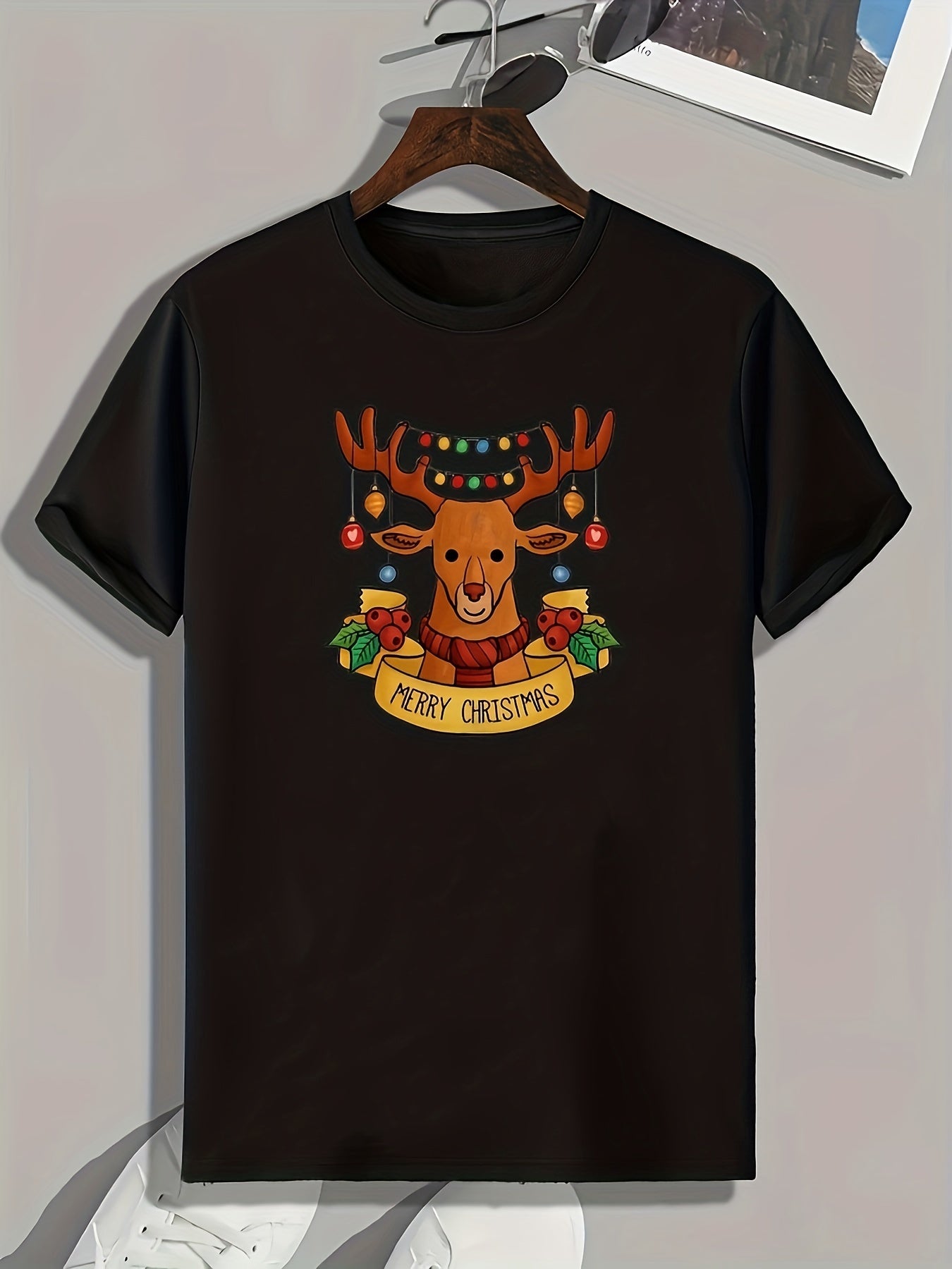 Christmas Deer Print Men's Graphic T shirt Casual Comfy Tees