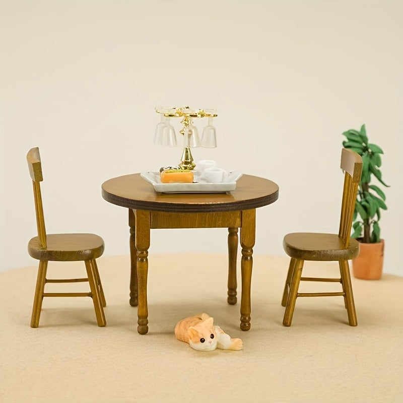 1:12 Dollhouse Wooden Round Table Set DIY Food Play Scene Model
