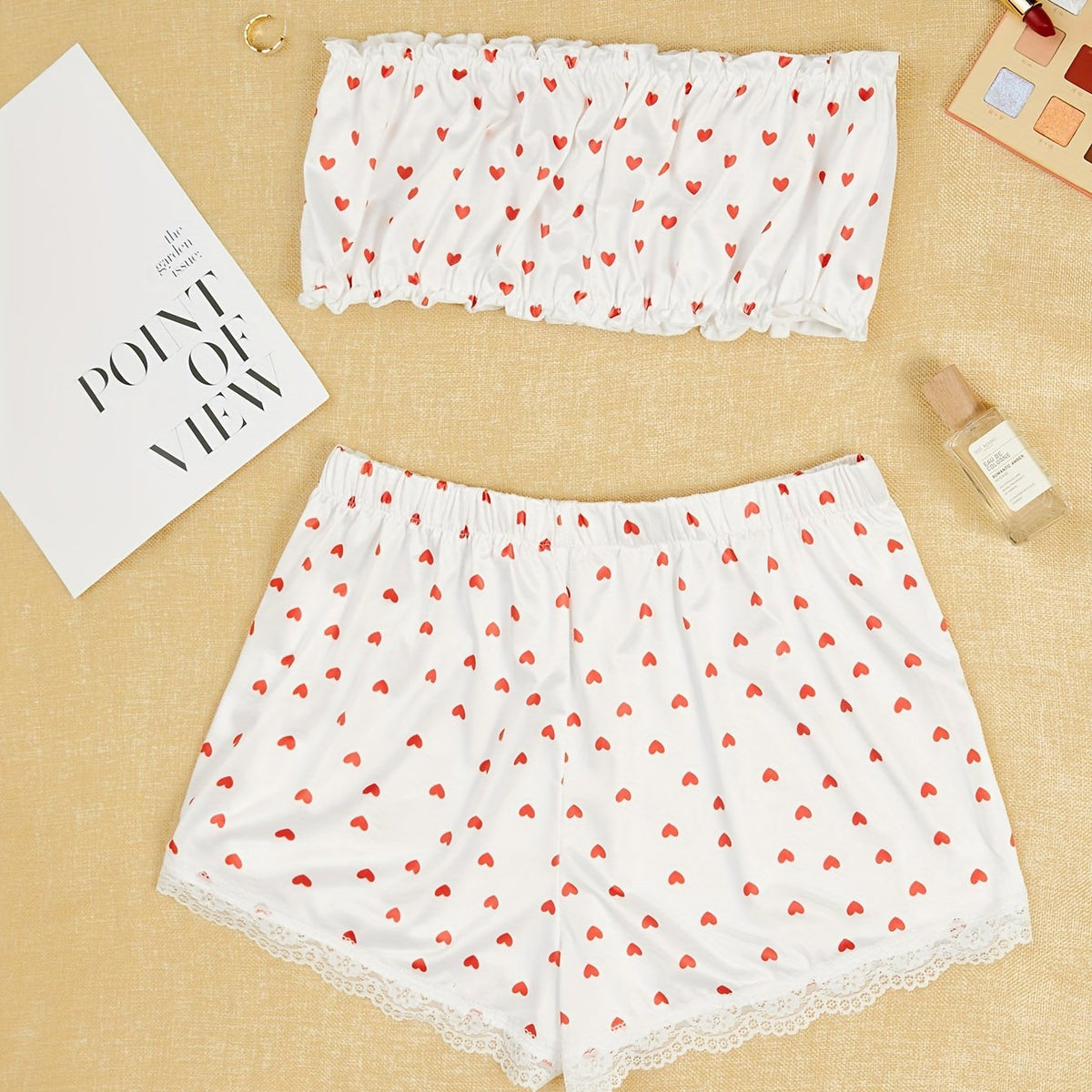 Heart Print Bra & Panties Set Women's Lingerie