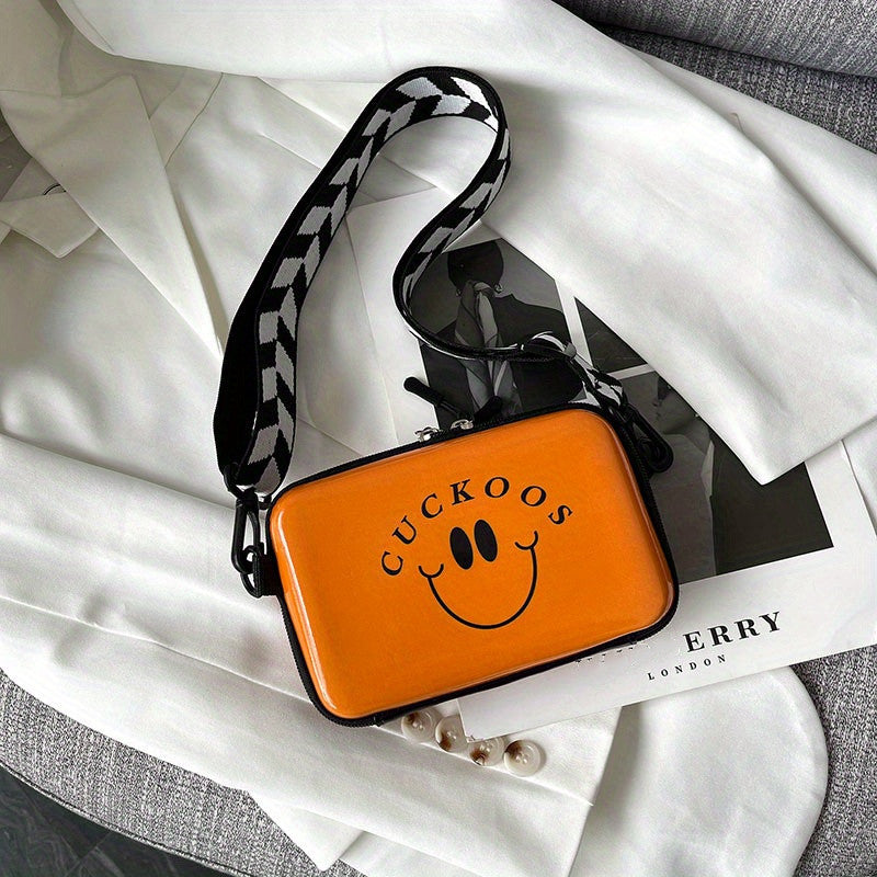 Smile Face Mini Shoulder Bag Zipper PVC Crossbody Bag Geometric Pattern Strap