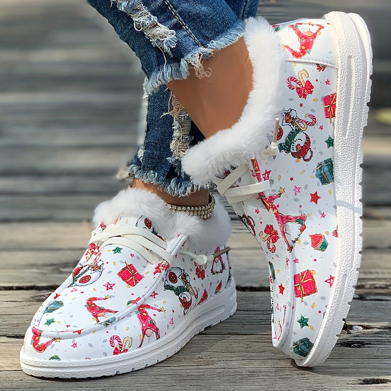 Women's Christmas Snow Boots with Dwarf & Snowflake Cartoon Patterns