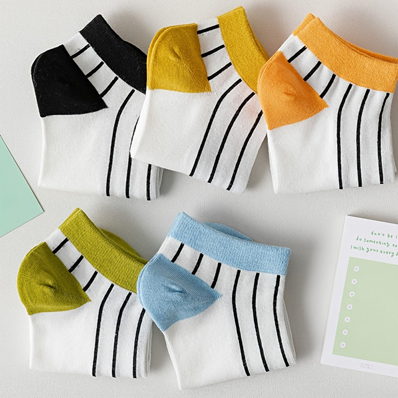 5 Pairs Vertical Striped Ankle Socks Women's Stockings