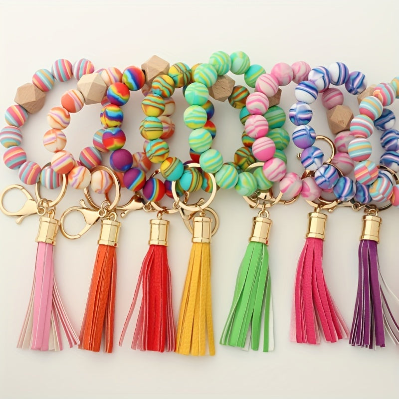 Colorful Beaded Bracelet Charms Tassel Decor Wrist Key Bag Pendant