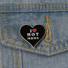 Hot Moms Heart Enamel Pin Hip-Hop Style Brooch Lapel Badge