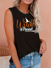 Women's Plus Art Letter Print Tank Top 60's 70's 90's Round Neck