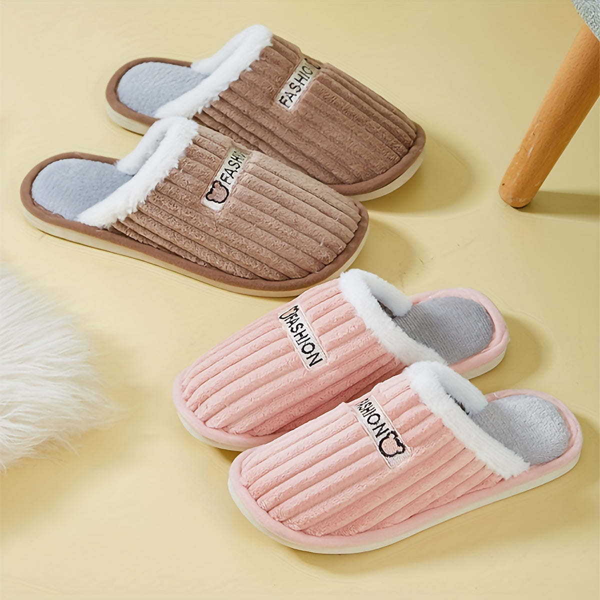 Plush Lined Slippers Cozy & Warm Slip On Closed Toe Flat Shoes