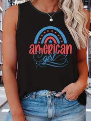  Independence Casual Tank Top Women's Plus Flag Pattern Graphic Print