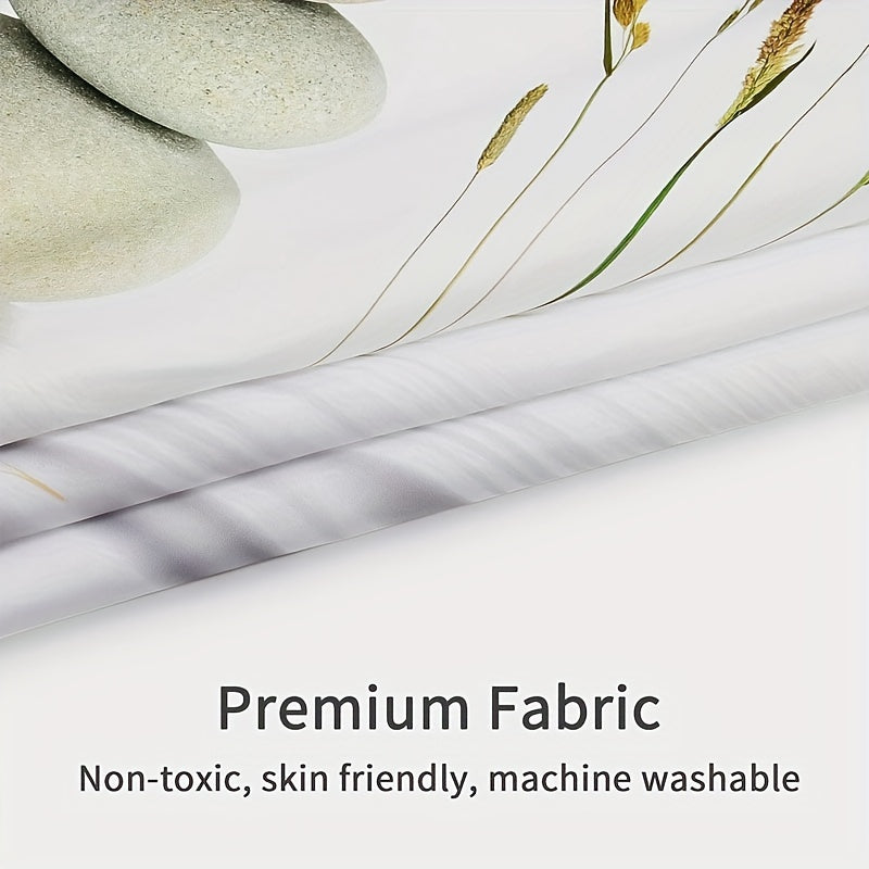 4pcs Stone Print Shower Curtain Set
