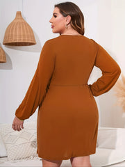  Solid Long Sleeve V-Neck Mini Dress With Pockets