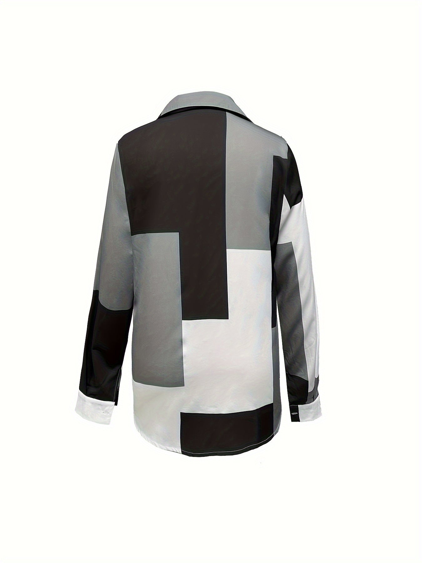  Geometric Print Button Up Blouse