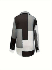  Geometric Print Button Up Blouse