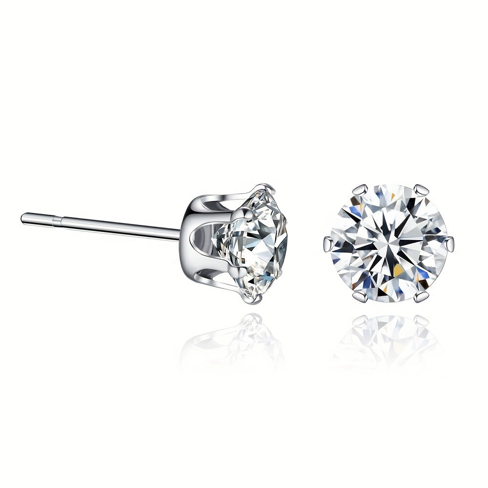 Men's Stainless Steel Claw Stud Earrings with Zircon 3mm 8mm
