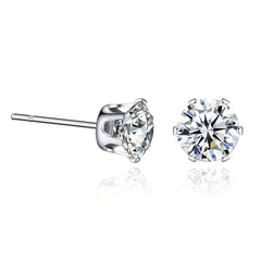 Men's Stainless Steel Claw Stud Earrings with Zircon 3mm 8mm