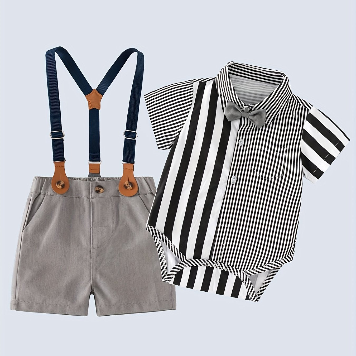 Baby Gentleman Party Set Striped Bow Tie Shirt & Bib Pants