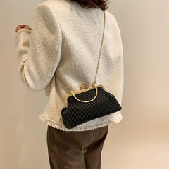Ruched Handbag Top Ring Chain Clutch Purse For Evening Dinner