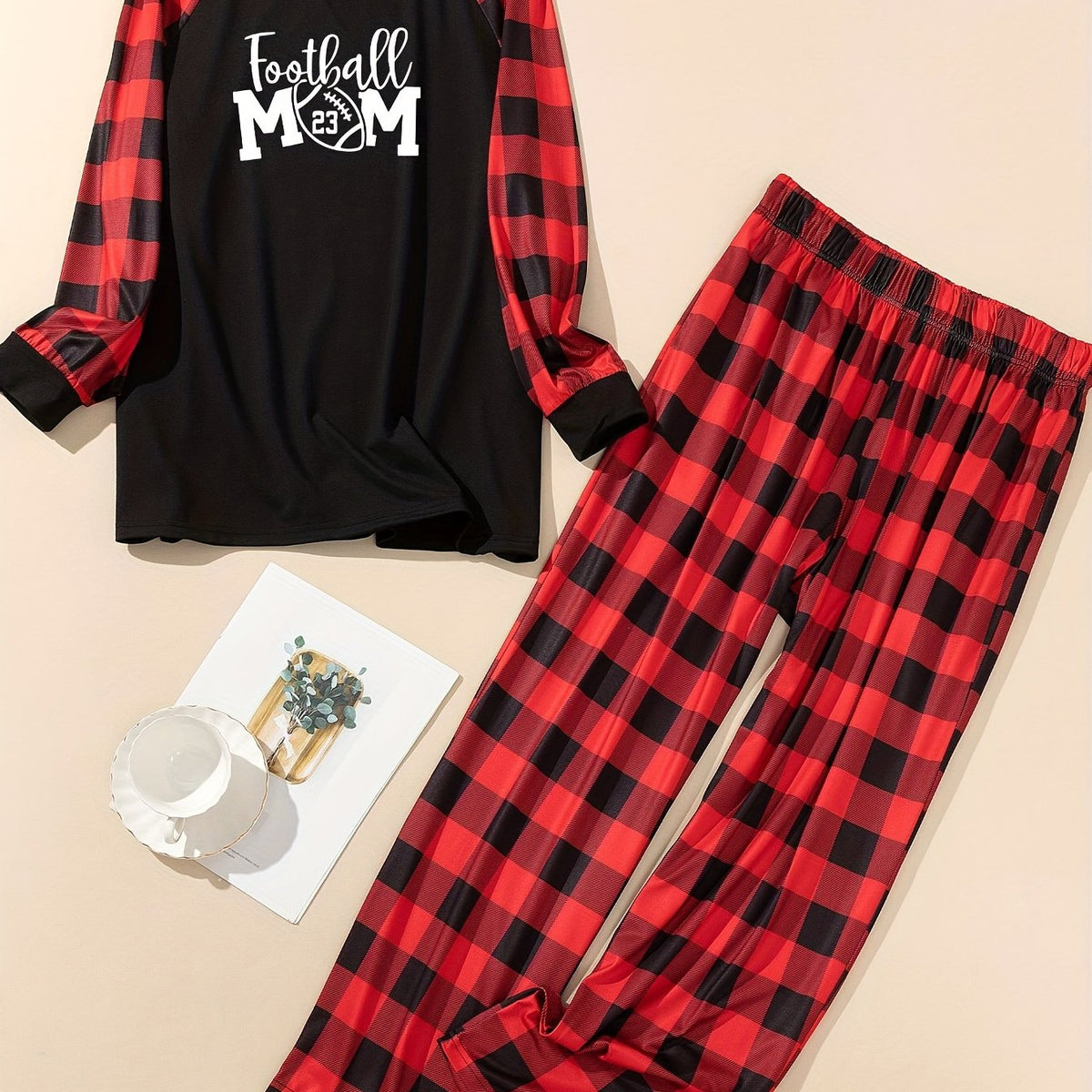 Women's Plus Size Sporty Lounge Set Rugby Print Tee & Pants Pajamas Set