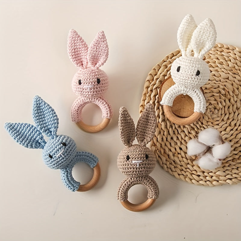 Bunny Rattle Crochet Bunny Youngsters Rattle Wooden Hand Rattle Toy