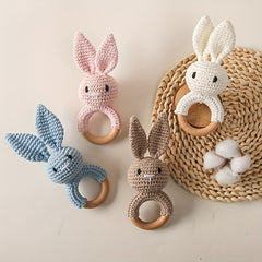 Bunny Rattle Crochet Bunny Youngsters Rattle Wooden Hand Rattle Toy