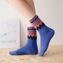 5 Pairs Geometric Pattern Socks Mid Tube Stockings