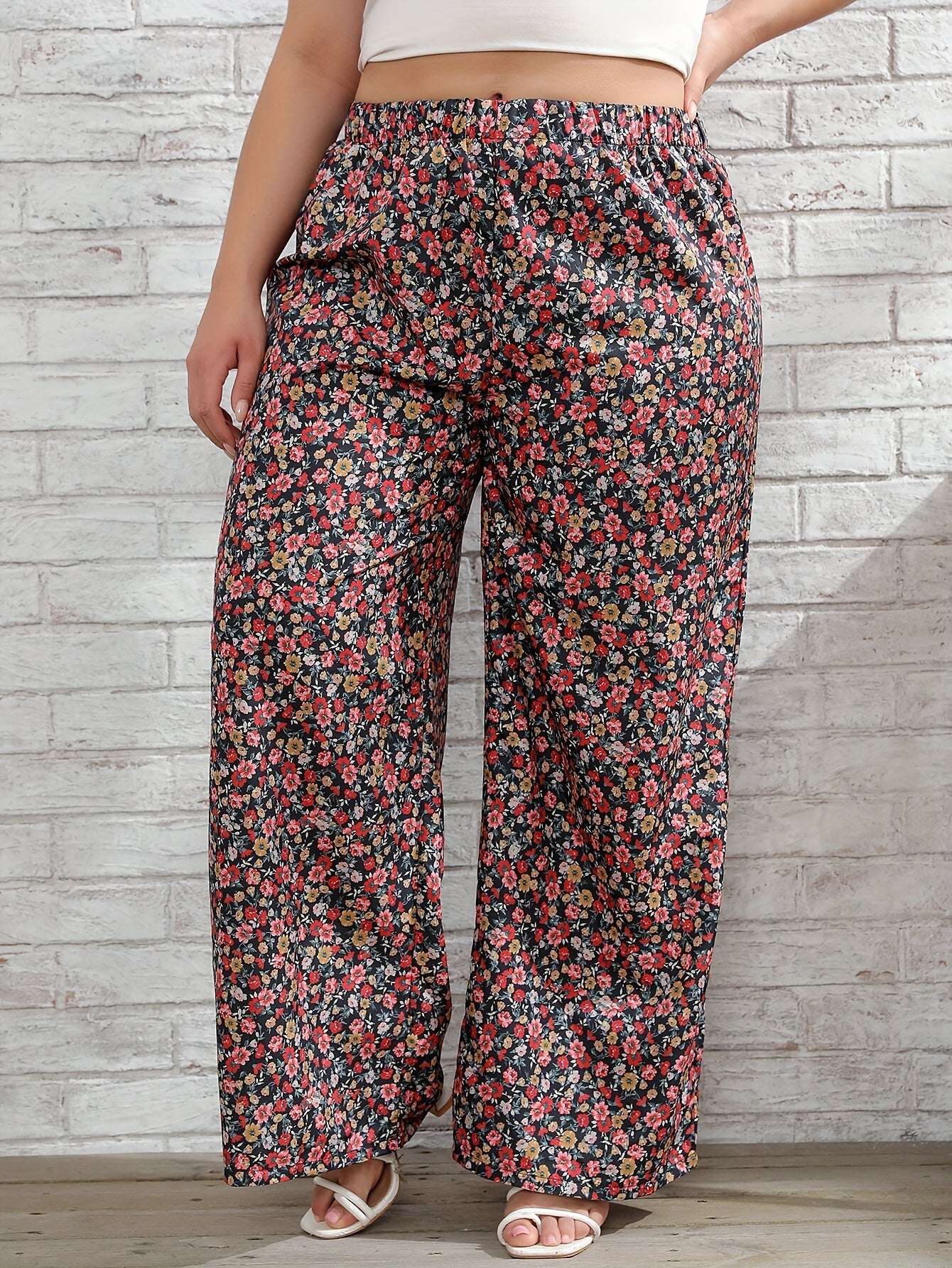  Floral Print High Rise Wide Leg Trousers