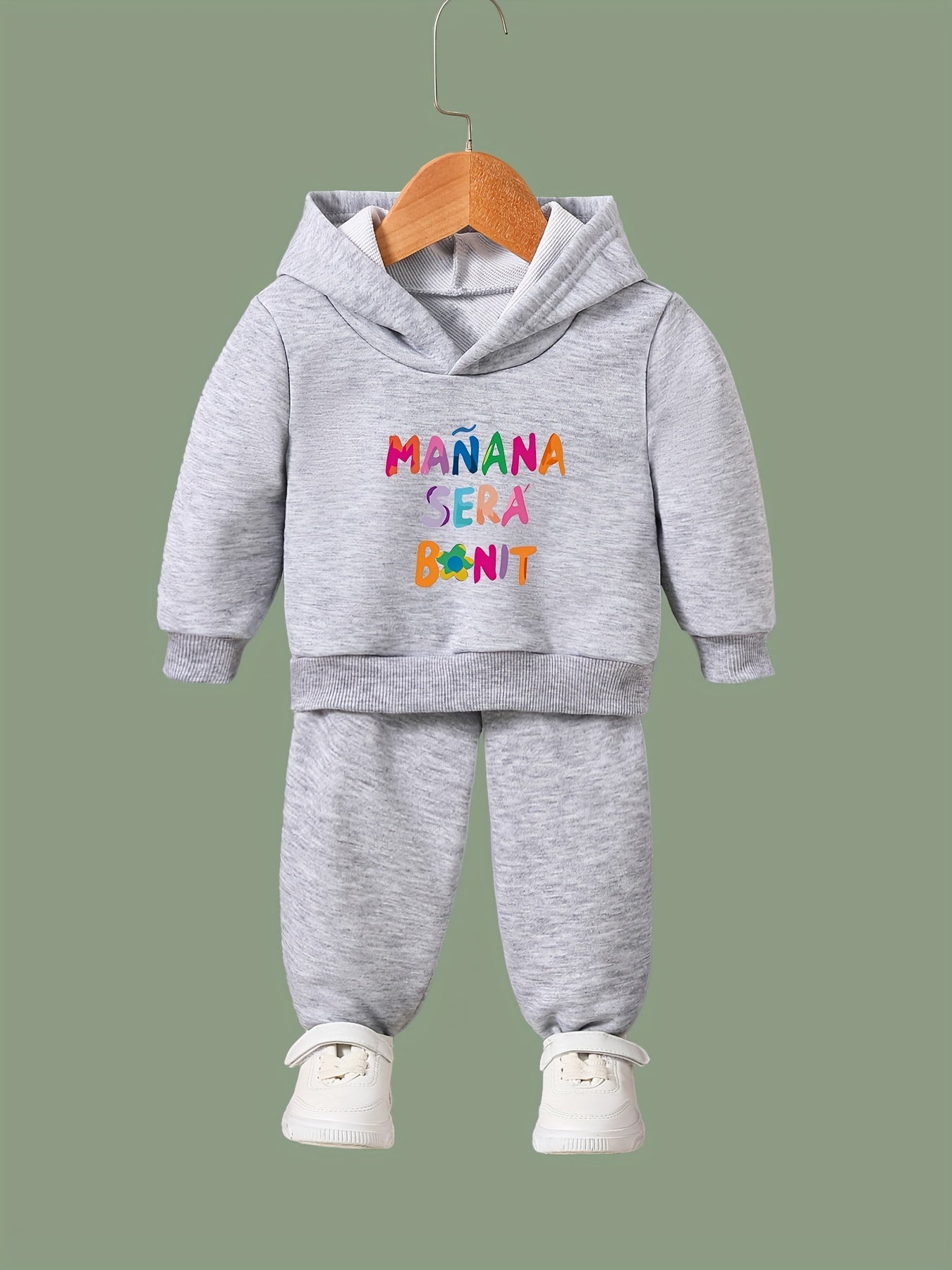 Kid's Letters Print Long Sleeve Hoodie & Pants Set Sporty Clothes