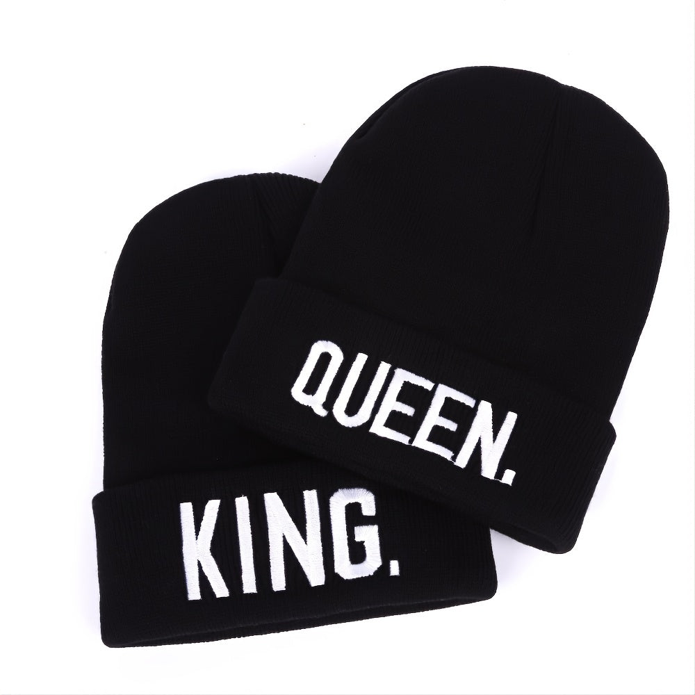 1pc KING QUEEN Thermal Knit Cap Beanie Hat