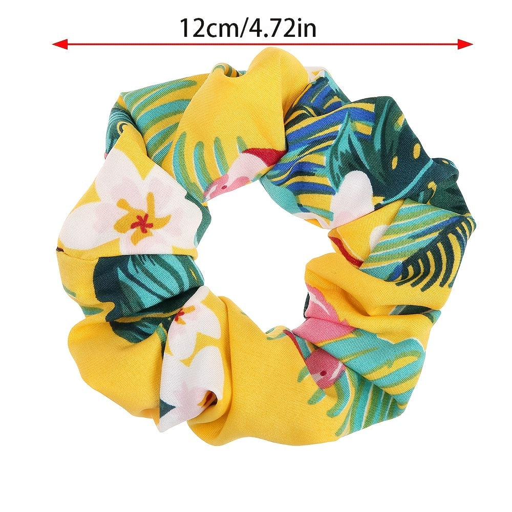 4pcs Boho Print Leaf Flower Hair Scrunchies Soft Fabric for Women Girls