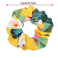 4pcs Boho Print Leaf Flower Hair Scrunchies Soft Fabric for Women Girls