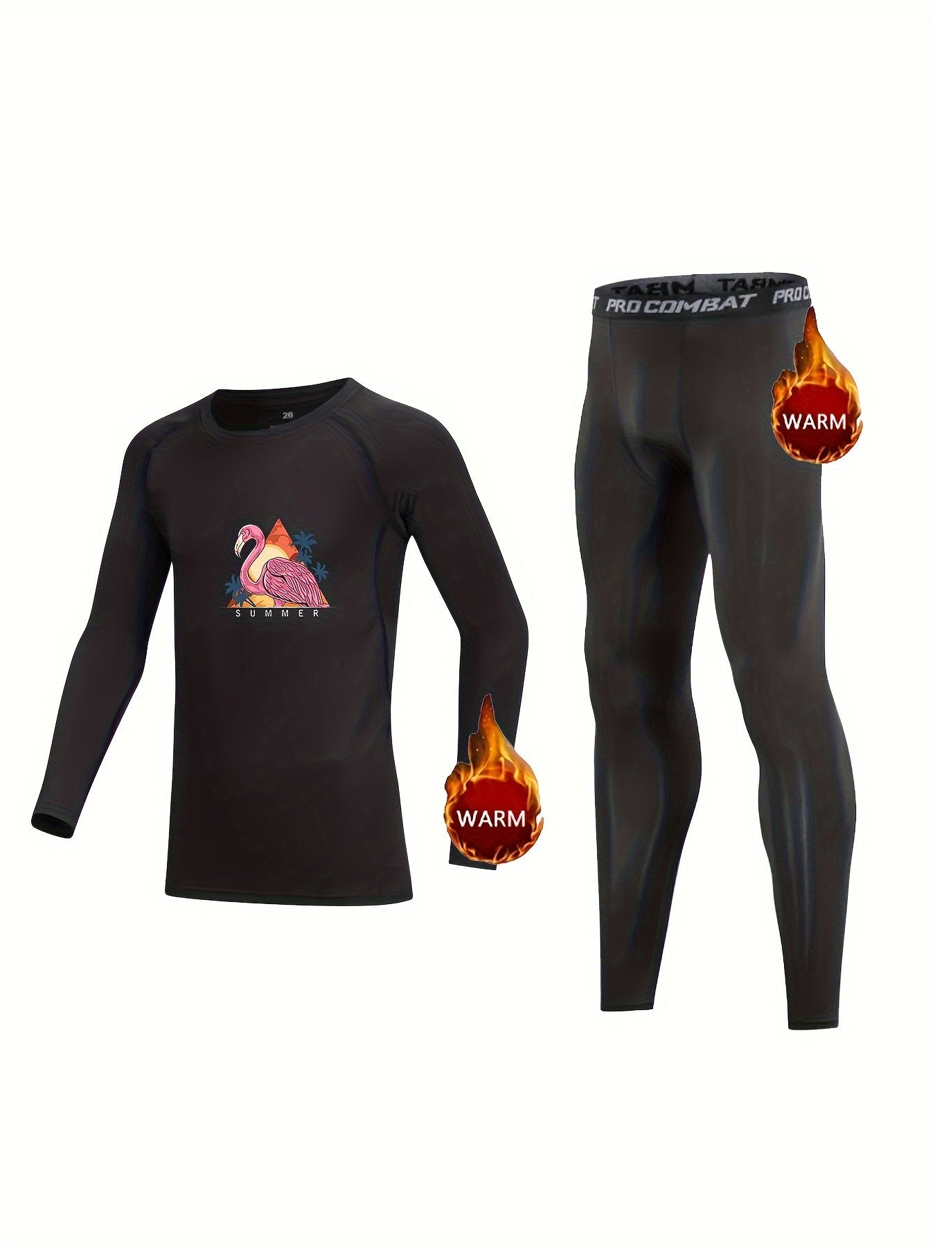 2pcs Kids Compression Fleece Sets - Cartoon Pattern Crew Neck Pullover