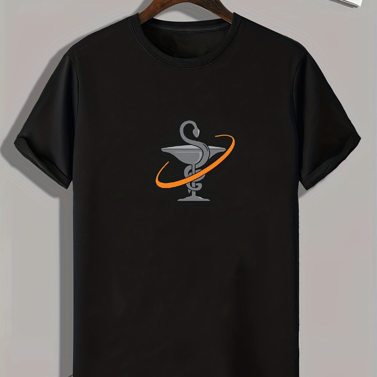 Snake & Cup Print Men's Comfy T shirt Active Breathable Tee Outdoor Summer
