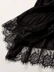  Lace Trim Maxi Skirt High Rise Elastic Waist