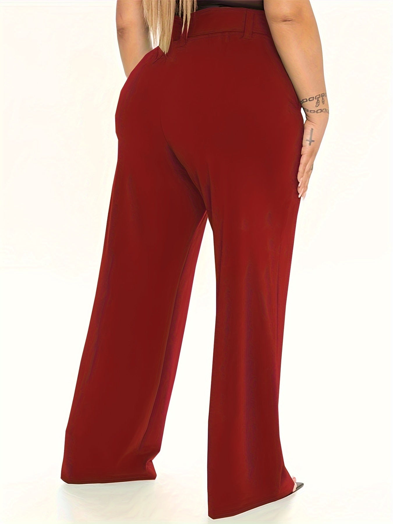 Women's Plus Solid Wide Leg Loose Trousers With Belt