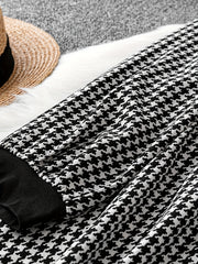  Colorblock Houndstooth Print Round Neck Dress