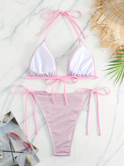  Metallic Halter Bra & Tie Side Panty Bikini Set