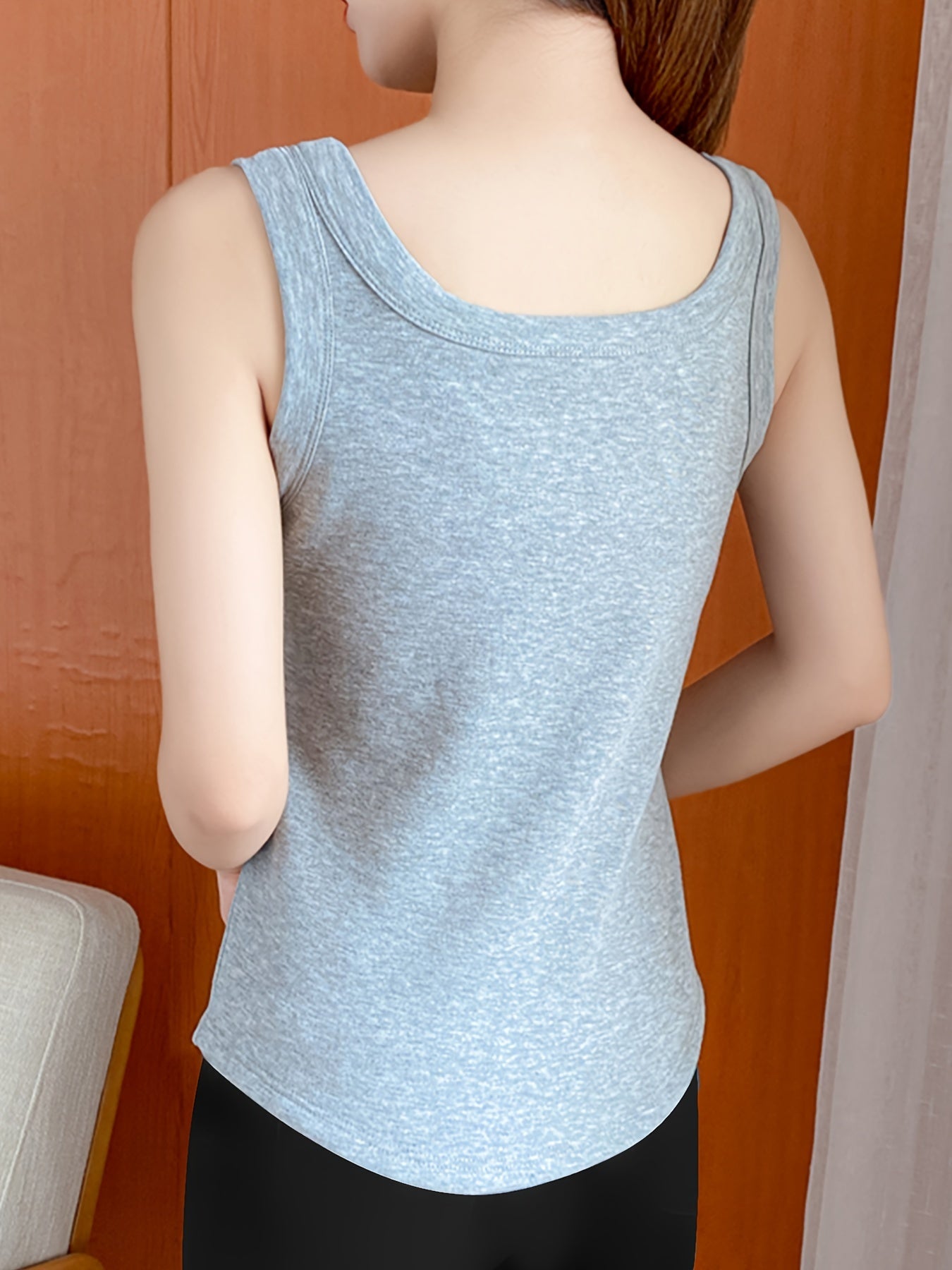 Soft Thermal Plush Top Square Neck Sleeveless Women's Lingerie