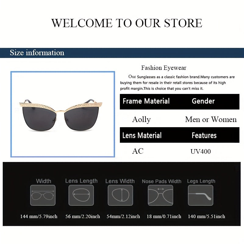 Rhinestone Mirror Lens Sunglasses UV400