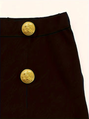 Women's Plus Solid Button Decor High Rise Skinny Trousers