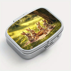 Picnic Bunny Print Square Pill Box Portable Travel Outdoor Sports Wallet Bag