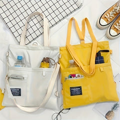 Letter Patch Decor Canvas Handbag Shoulder Bag Women's Functional Backpack
