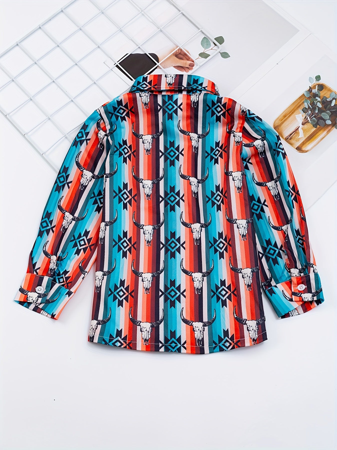 Boys Bull Cactus Striped Short Sleeve Button Down Shirt Casual Summer Clothes