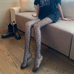 Bow Pattern Tights High Waist Semi Sheer Footed Pantyhose