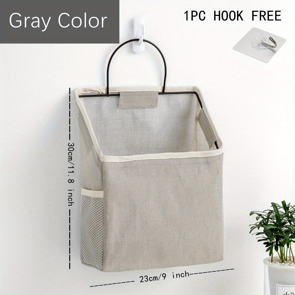 Wall Mounted Cotton Linen Storage Bag with Hooks