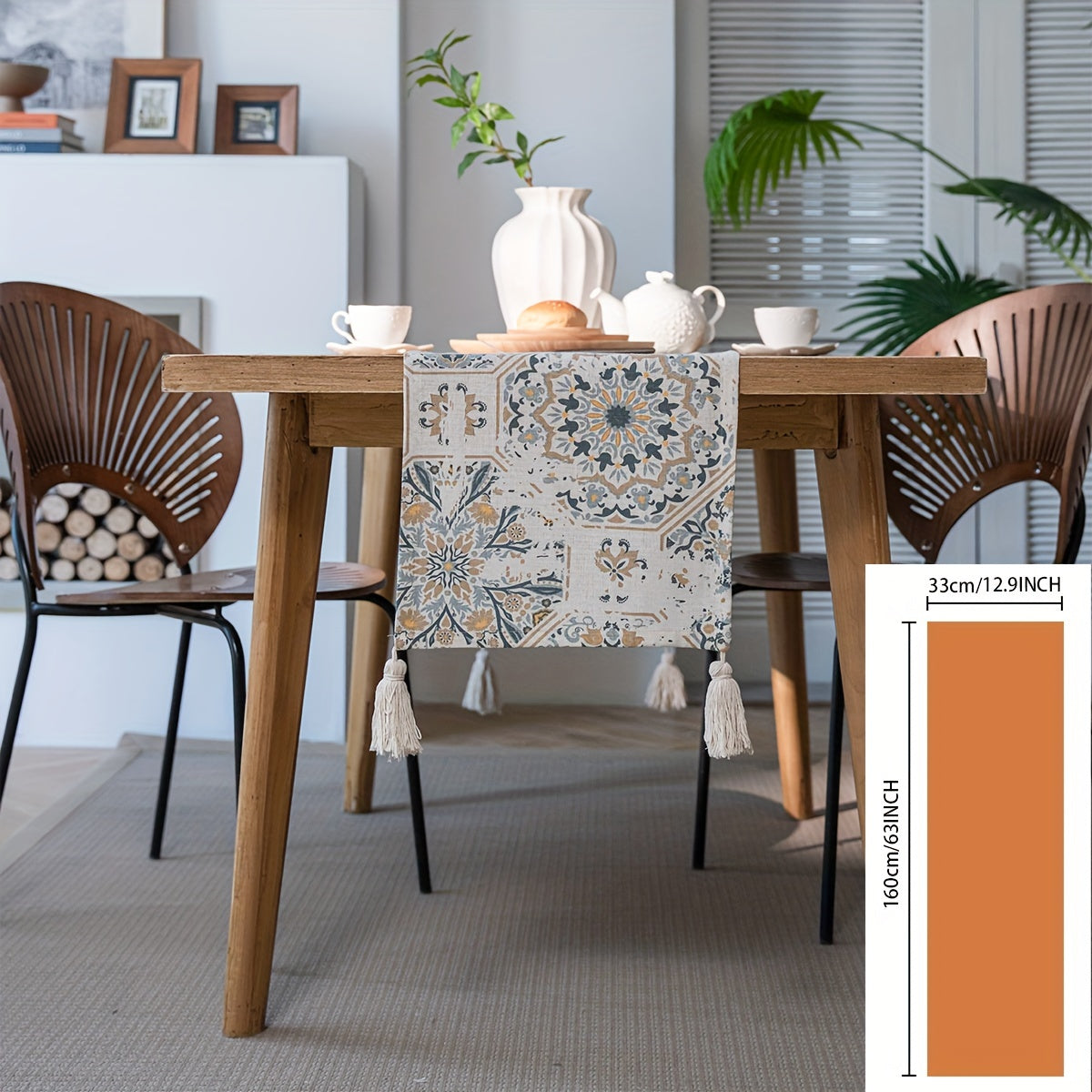 Polyester Table Runner Broken Floor Tile Pattern Tassels Printed Retro Table Cov